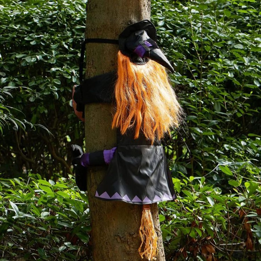 Halloween Outdoor Decor * | Joyin Crashing Witch Into Tree Decoration (Orange Hair) Halloween Decorations