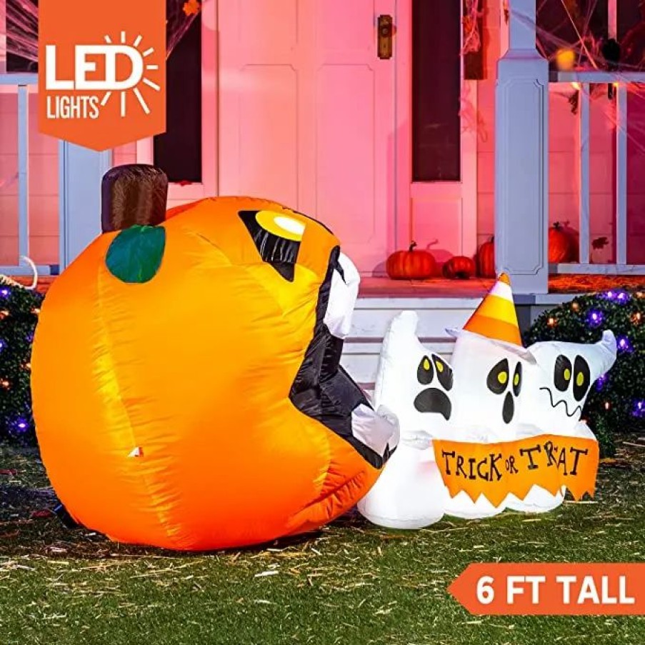 Halloween Inflatables * | Joiedomi 6Ft Halloween Trick Or Treat Pumpkin Eat Ghosts Halloween Decorations