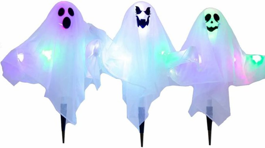 Halloween Outdoor Decor * | Joyin 3 Pcs Halloween Light-Up Ghost Yard Stake Decorations Halloween Decorations