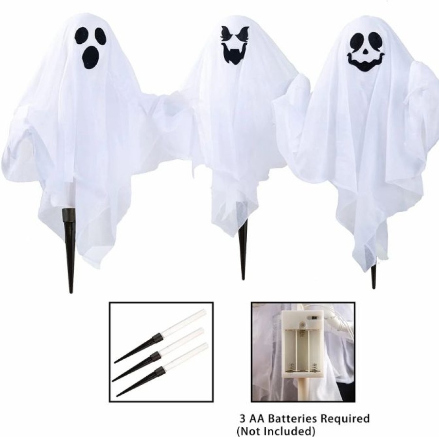 Halloween Outdoor Decor * | Joyin 3 Pcs Halloween Light-Up Ghost Yard Stake Decorations Halloween Decorations