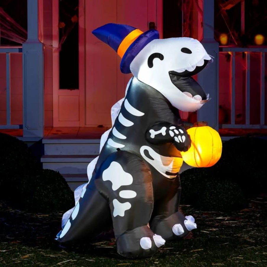 Halloween Inflatables * | Joiedomi 5Ft Halloween Cute Skeleton Dinosaur Inflatable Halloween Decorations