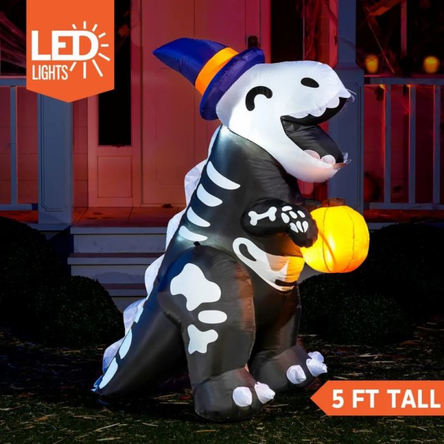 Halloween Inflatables * | Joiedomi 5Ft Halloween Cute Skeleton Dinosaur Inflatable Halloween Decorations