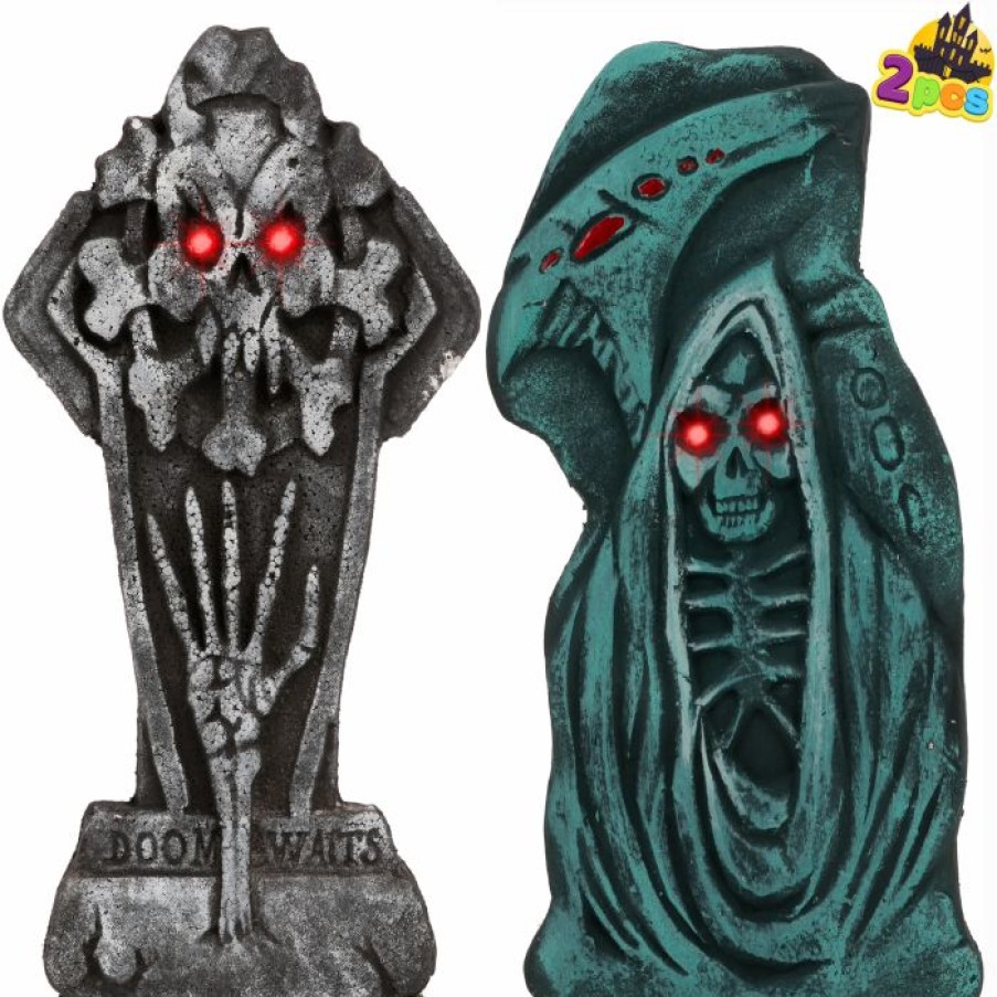 Halloween Outdoor Decor * | Joyin 2Pcs Led Graveyard Tombstone 17In Halloween Decorations