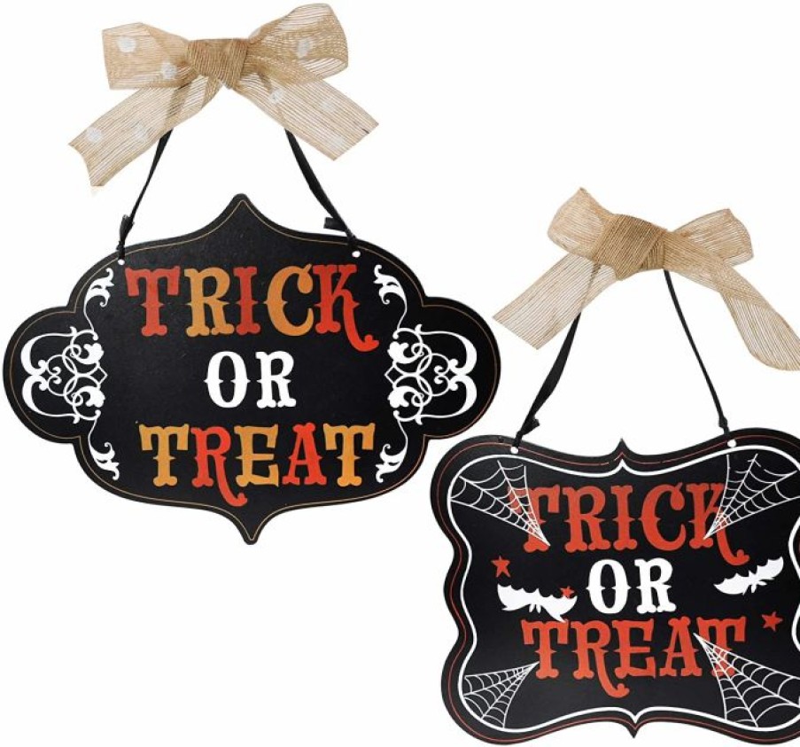 Halloween Indoor Decor * | Joyin Trick Or Treat Wooden Door Hanging Sign Halloween Decorations