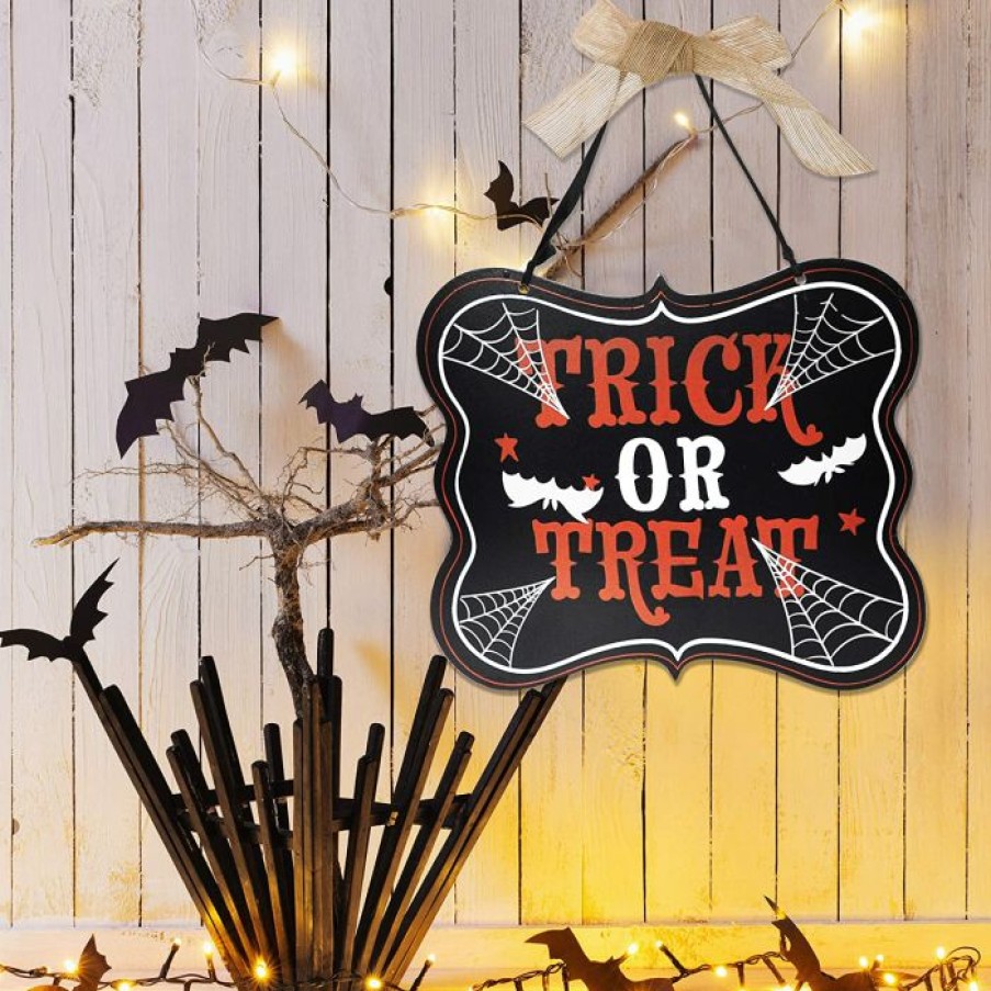 Halloween Indoor Decor * | Joyin Trick Or Treat Wooden Door Hanging Sign Halloween Decorations