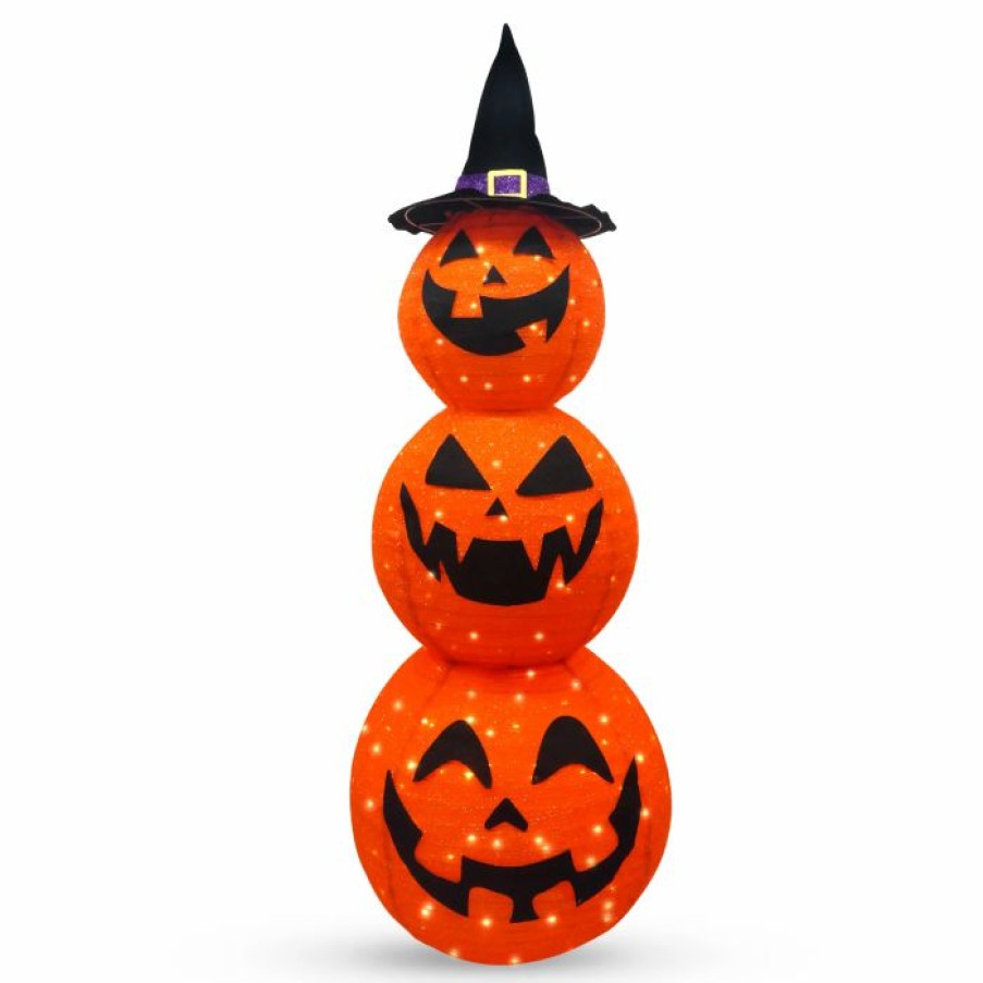 Halloween Outdoor Decor * | Joiedomi Led Warm Yard Light Tinsel Stacked Pumpkins 5Ft Halloween Decorations