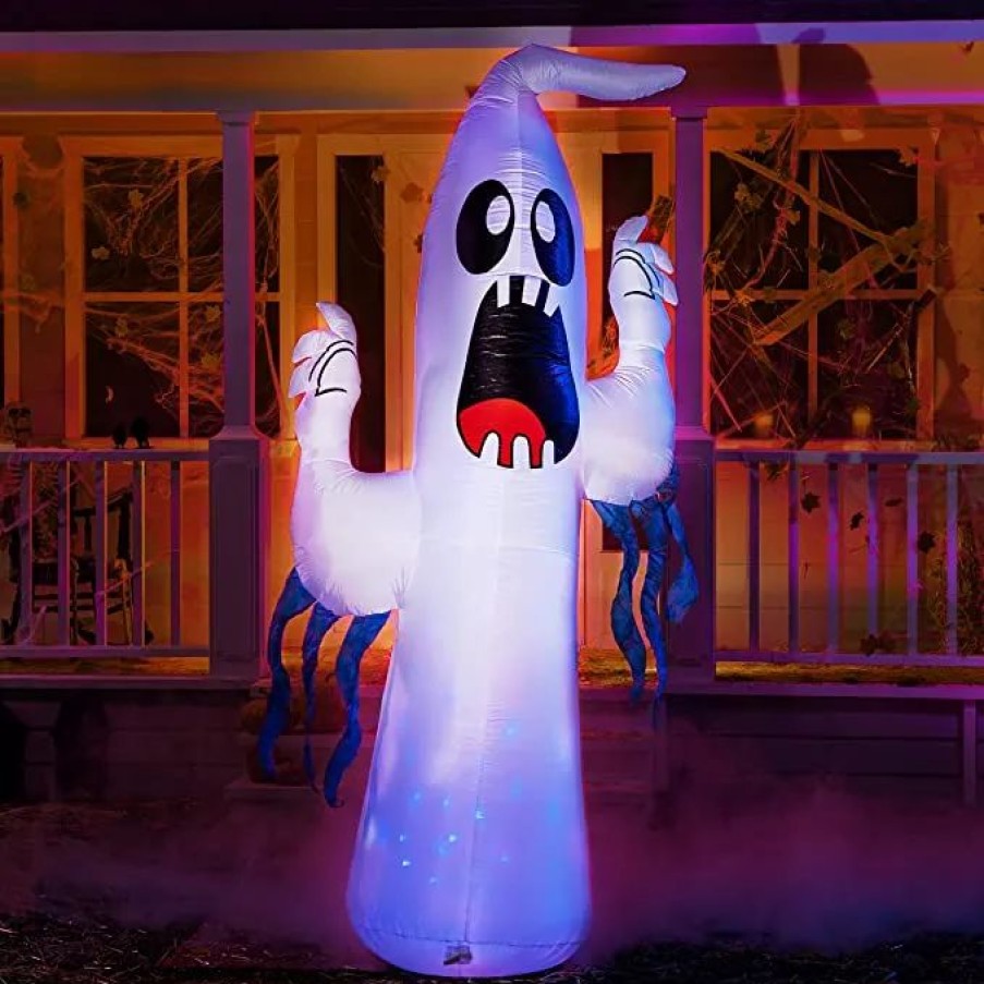 Halloween Inflatables * | Joiedomi 8Ft Halloween Ghost With Ice Light And Blue Ribbon Halloween Decorations