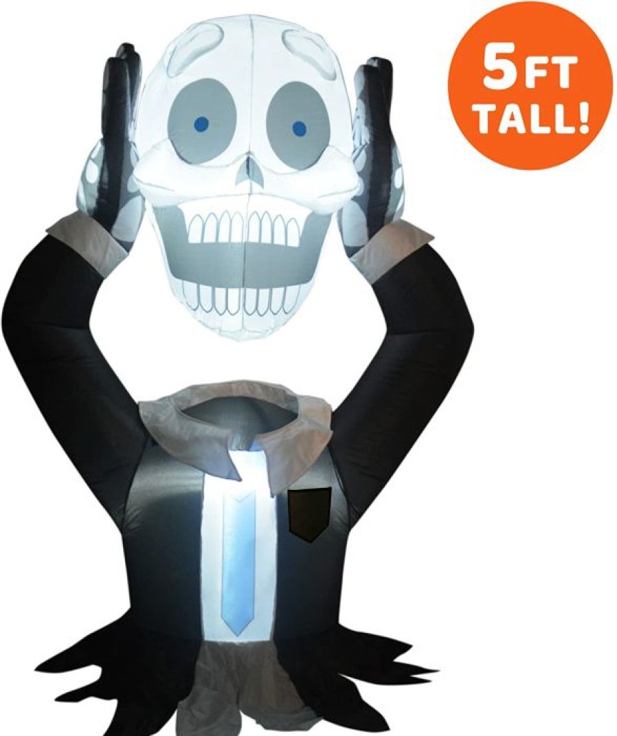 Halloween Inflatables * | Joiedomi 5Ft Halloween Ground Breaker Skeleton Holding Head Inflatable Halloween Decorations