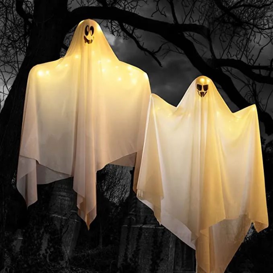 Hanging Decorations * | Joyin 2 Pcs Lightup Hanging White Ghost 35.4In Halloween Decorations