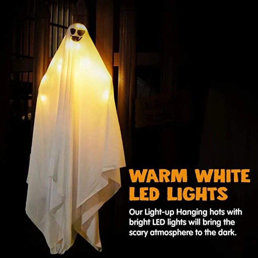 Hanging Decorations * | Joyin 2 Pcs Lightup Hanging White Ghost 35.4In Halloween Decorations