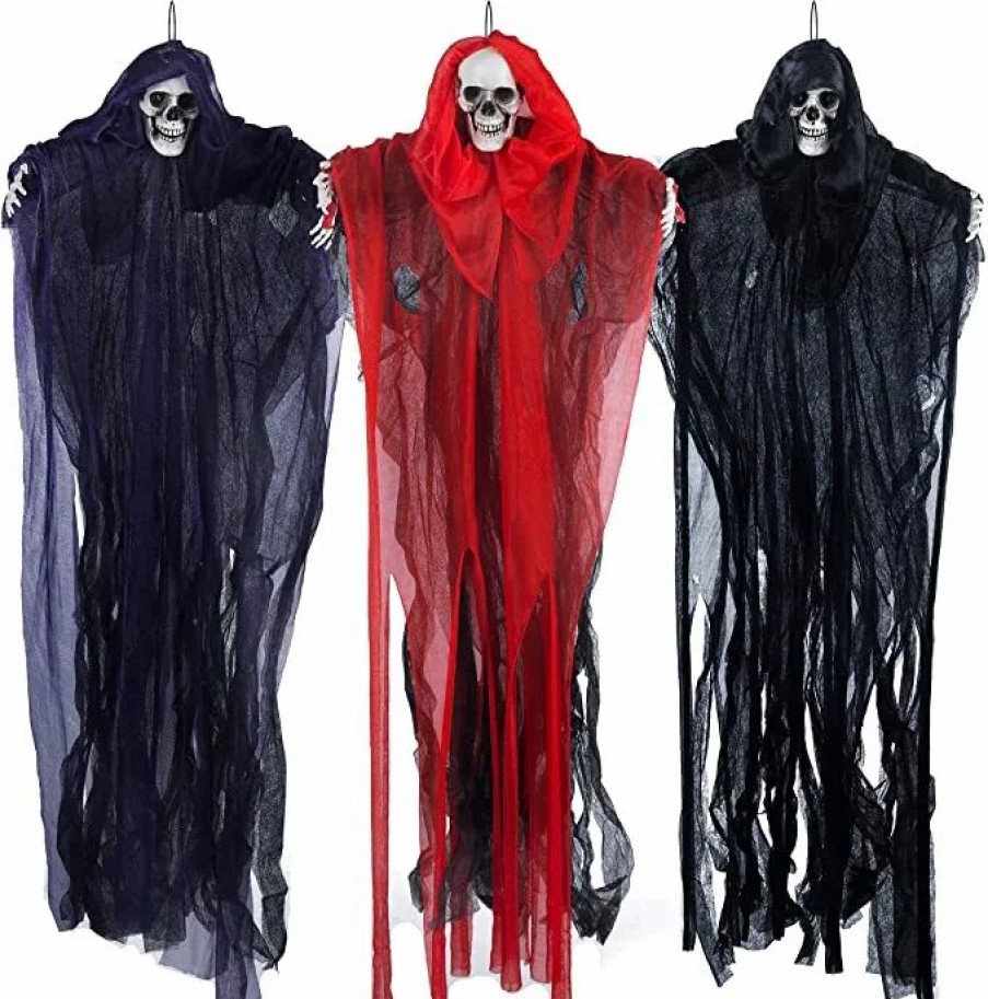 Hanging Decorations * | Joyin 3Pcs Hanging Grim Reaper Halloween Decorations 27In