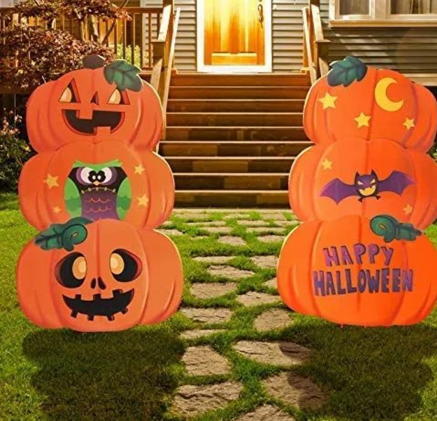 Halloween Outdoor Decor * | Joyin 2Pcs Pumpkin & Ghost Metal Stake Halloween Decorations