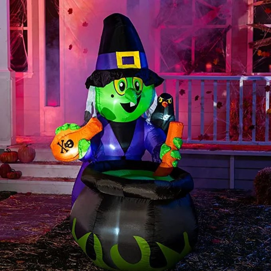 Halloween Inflatables * | Joiedomi 6Ft Halloween Inflatable Witch With Cauldron Halloween Decorations