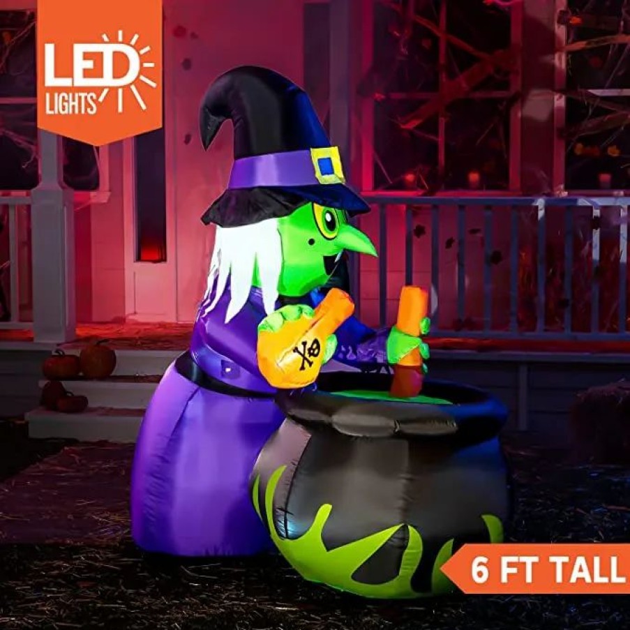 Halloween Inflatables * | Joiedomi 6Ft Halloween Inflatable Witch With Cauldron Halloween Decorations