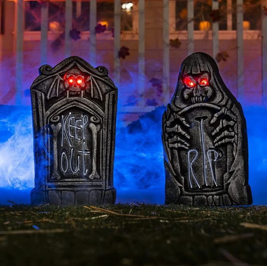 Halloween Outdoor Decor * | Joyin 2Pcs Light-Up Graveyard Tombstone Halloween Decorations