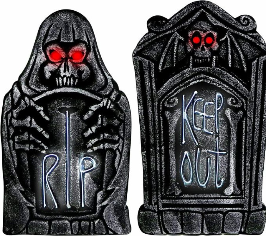 Halloween Outdoor Decor * | Joyin 2Pcs Light-Up Graveyard Tombstone Halloween Decorations