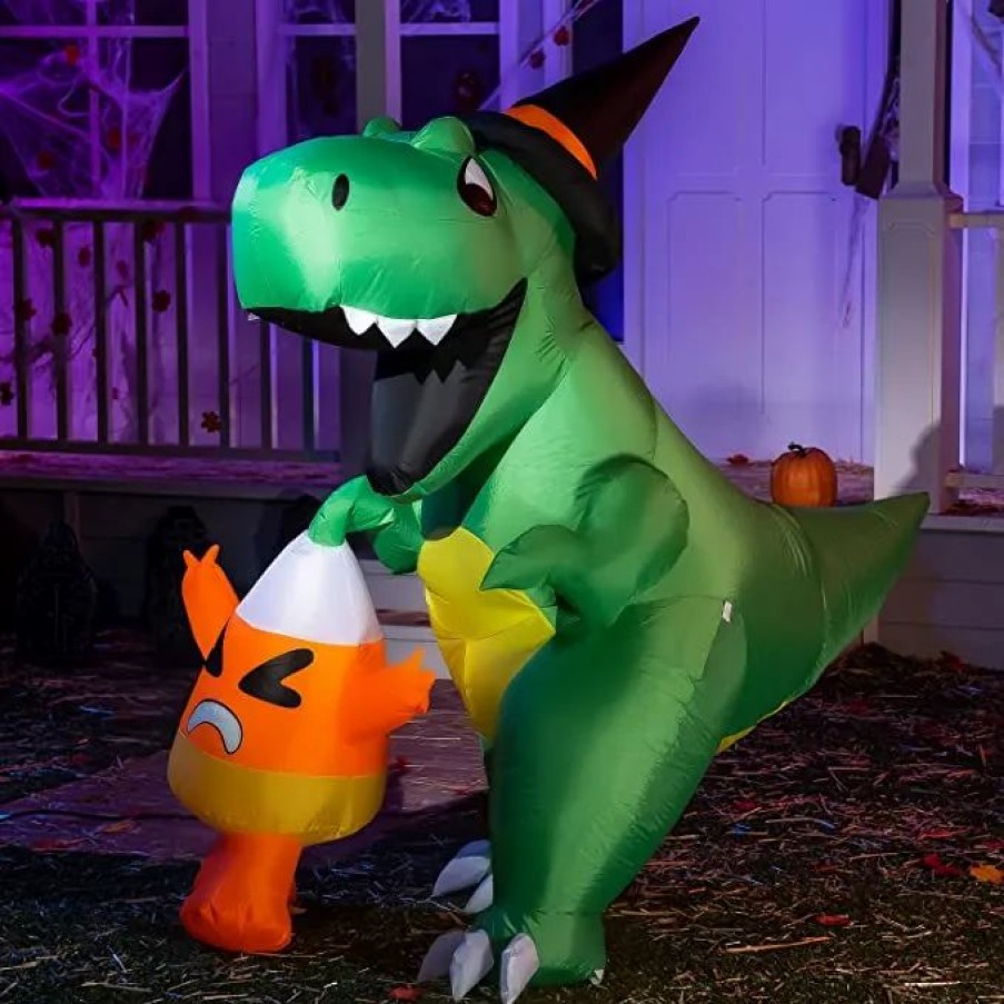 Halloween Inflatables * | Joiedomi 6Ft Halloween Inflatable Dinosaur Catching Candy Corn Halloween Decorations