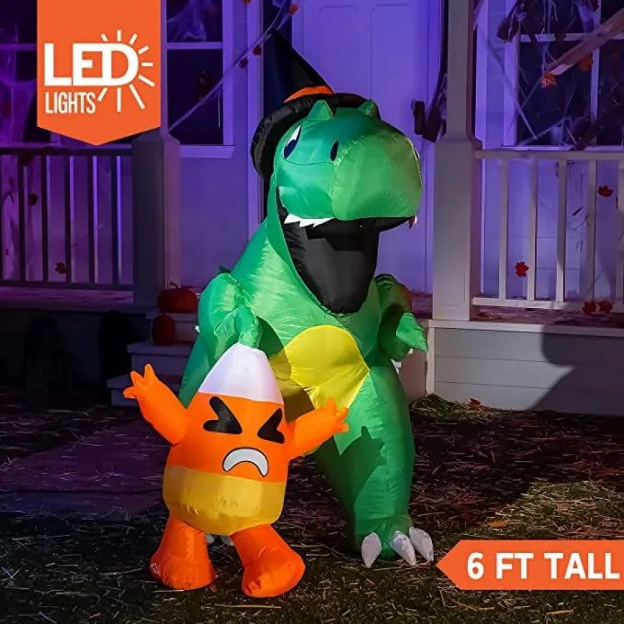 Halloween Inflatables * | Joiedomi 6Ft Halloween Inflatable Dinosaur Catching Candy Corn Halloween Decorations