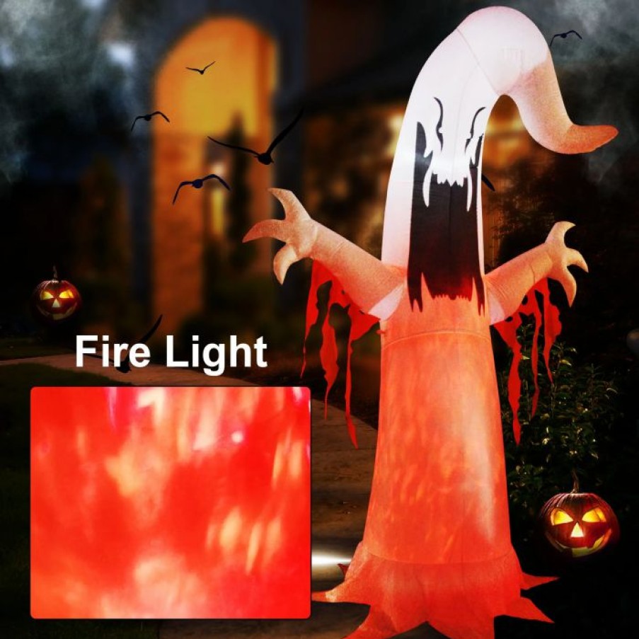 Halloween Inflatables * | Joiedomi 12Ft Halloween Inflatable Ghost With Fire Light And Flaming Shreds Halloween Decorations