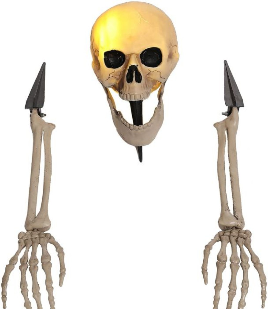 Halloween Outdoor Decor * | Joyin 3Pcs Lighted Skull And Skeleton Arms Groundbreaker Stakes (Green Light) Halloween Decorations