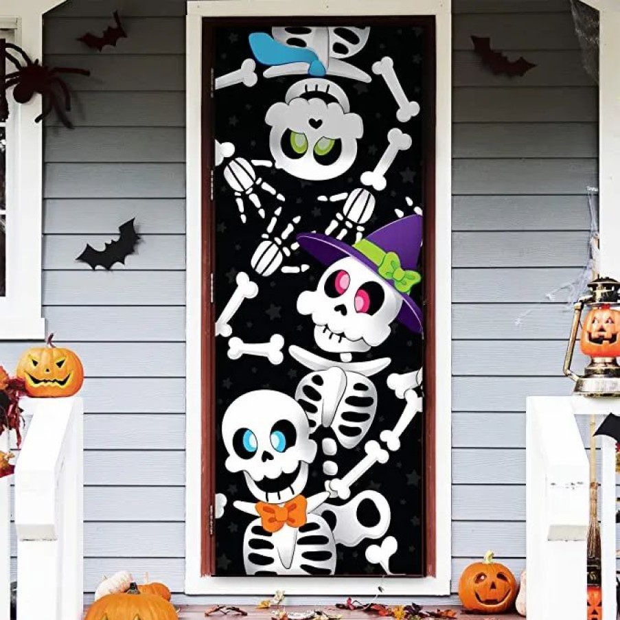 Halloween Indoor Decor * | Joyin 3D Halloween Cute Skeleton Door Cover 30In X 72In Halloween Decorations