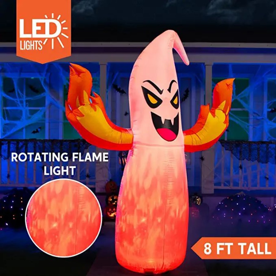 Halloween Inflatables * | Joiedomi 8Ft Halloween Flaming Hand Ghost With Fire Light Halloween Decorations