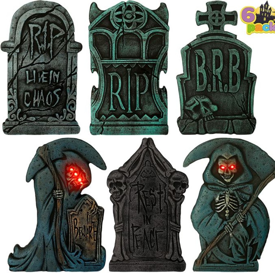 Halloween Outdoor Decor * | Joyin 2 Light Up Grim Reaper With 4 Tombstone Decoration Set Halloween Decorations