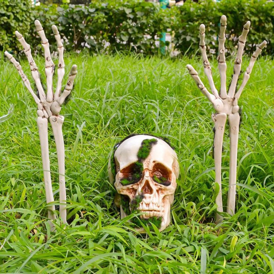 Halloween Outdoor Decor * | Joyin 3Pcs Skeleton Yard Stakes With Fake Moss Halloween Decorations