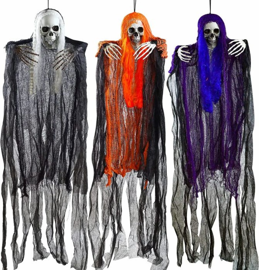 Hanging Decorations * | Joyin 3Pcs Grim Reaper With Colored Dress 41.3In Halloween Decorations