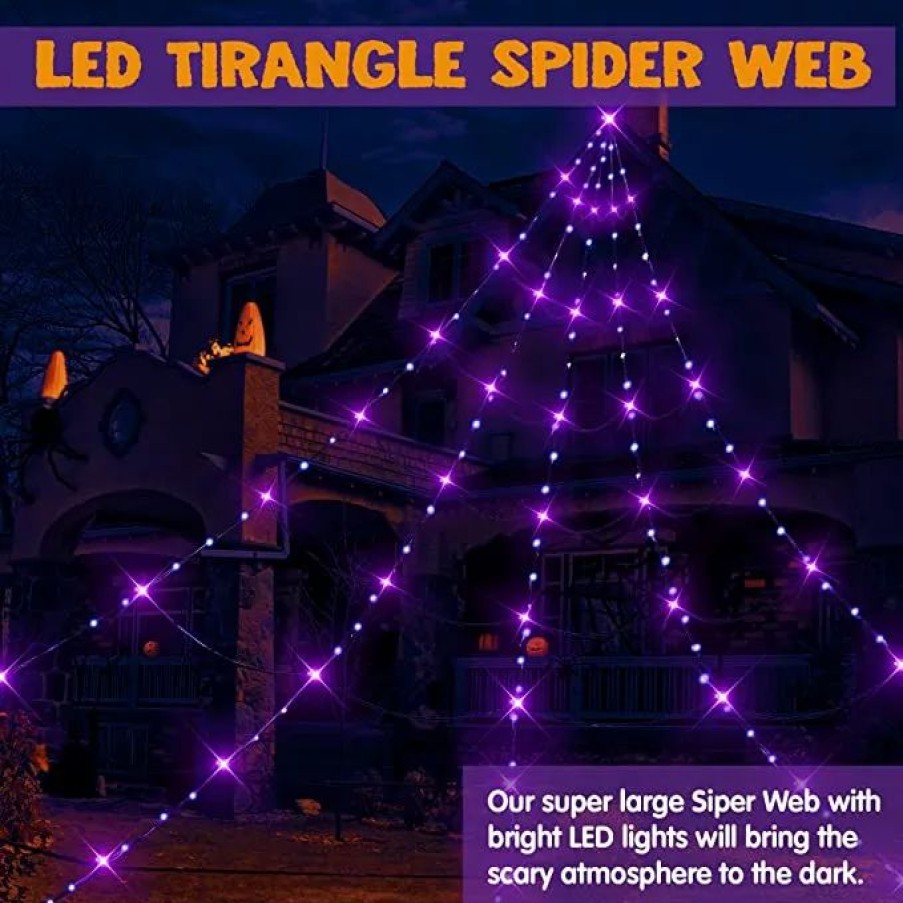 Halloween Lights * | Joyin Led Tirangle Spider Web 15.7 19.7Ft Halloween Decorations