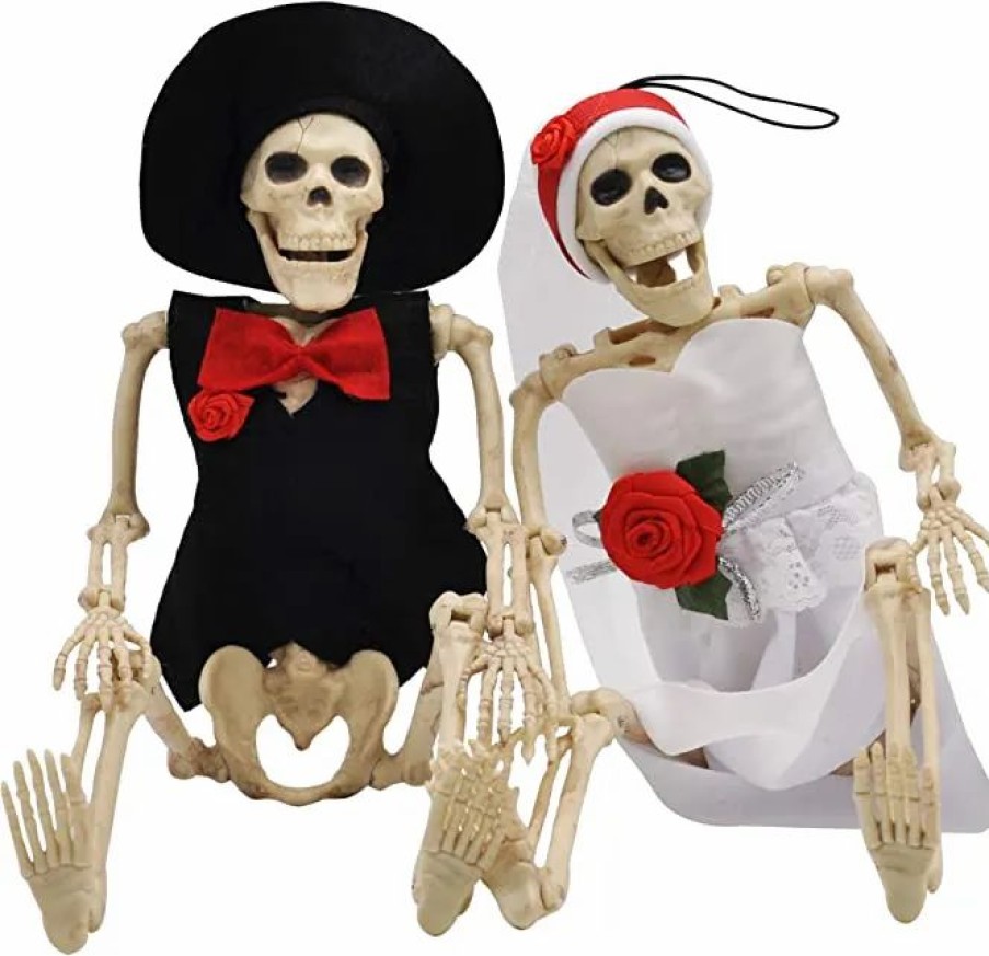 Spooky Scary Skeletons * | Joyin 2Pcs Poseable Bride And Groom Full Body Skeleton 16In Halloween Decorations