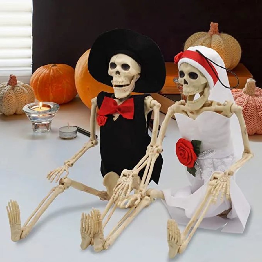 Spooky Scary Skeletons * | Joyin 2Pcs Poseable Bride And Groom Full Body Skeleton 16In Halloween Decorations