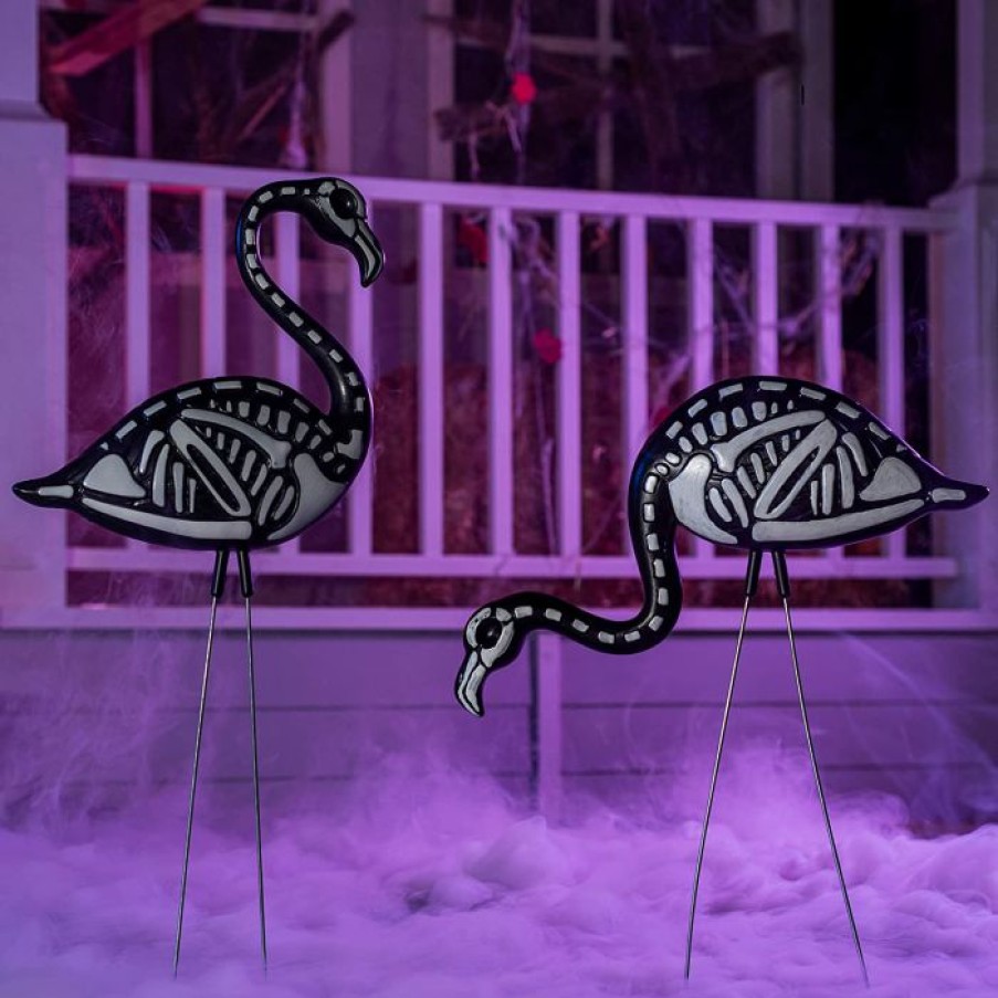 Halloween Outdoor Decor * | Joiedomi 2Pcs Skeleton Flamingo Yard Stake Halloween Decorations