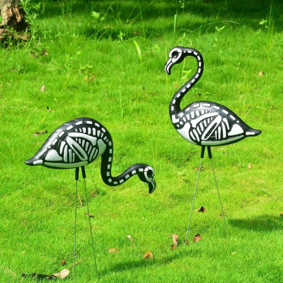 Halloween Outdoor Decor * | Joiedomi 2Pcs Skeleton Flamingo Yard Stake Halloween Decorations