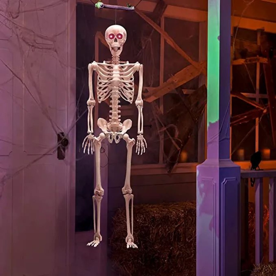 Spooky Scary Skeletons * | Joyin Posable Life Size Skeleton With Red Light Eyes 60In Halloween Decorations