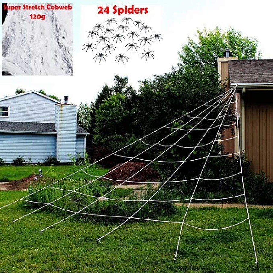 Halloween Outdoor Decor * | Joyin Triangular Mega White Spider Web Decoration 23 X 18Ft Halloween Decorations