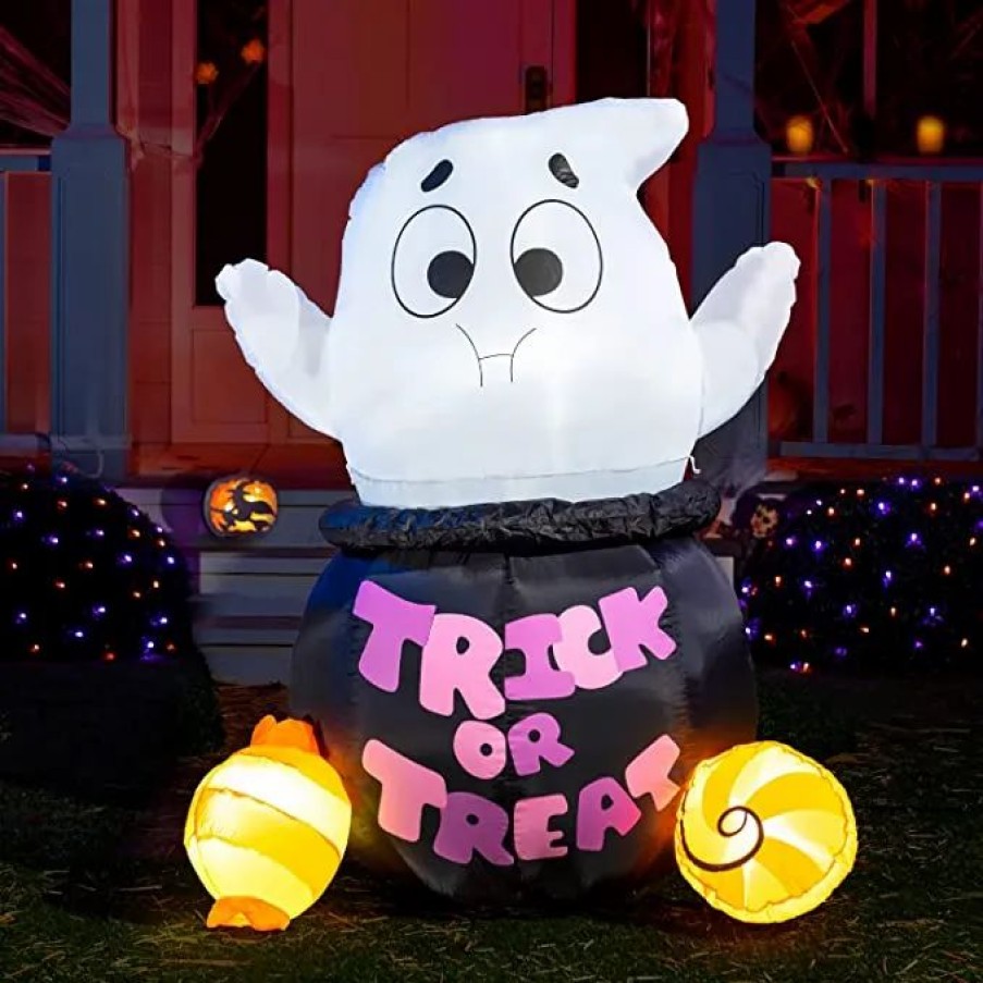 Halloween Inflatables * | Joiedomi 5Ft Halloween Inflatable Ghost Stuck In Cauldron Halloween Decorations