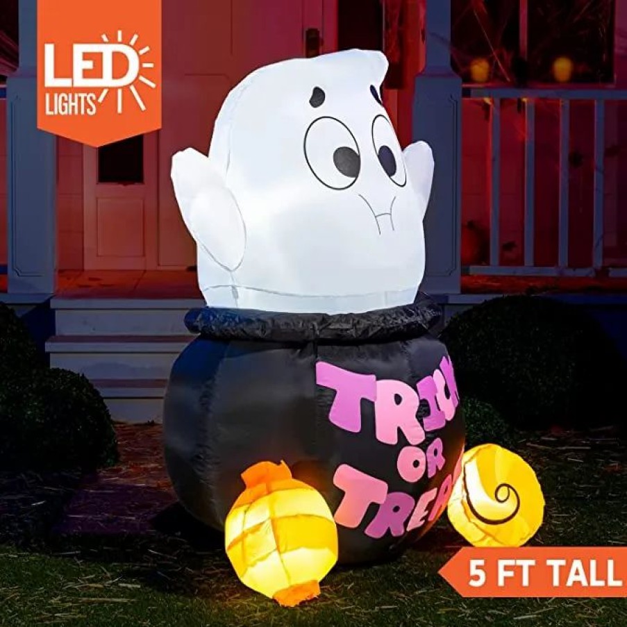 Halloween Inflatables * | Joiedomi 5Ft Halloween Inflatable Ghost Stuck In Cauldron Halloween Decorations