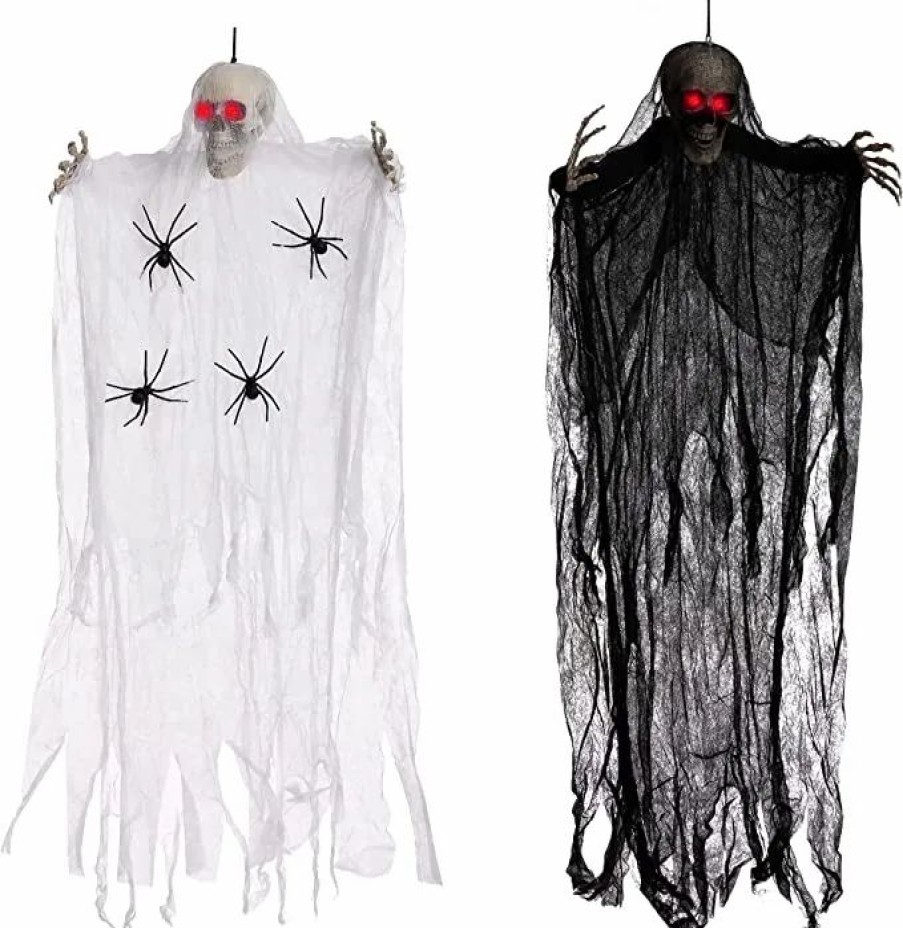 Hanging Decorations * | Joyin 2Pcs Lighted Hanging Skeleton Ghosts (Black & White) 40In Halloween Decorations