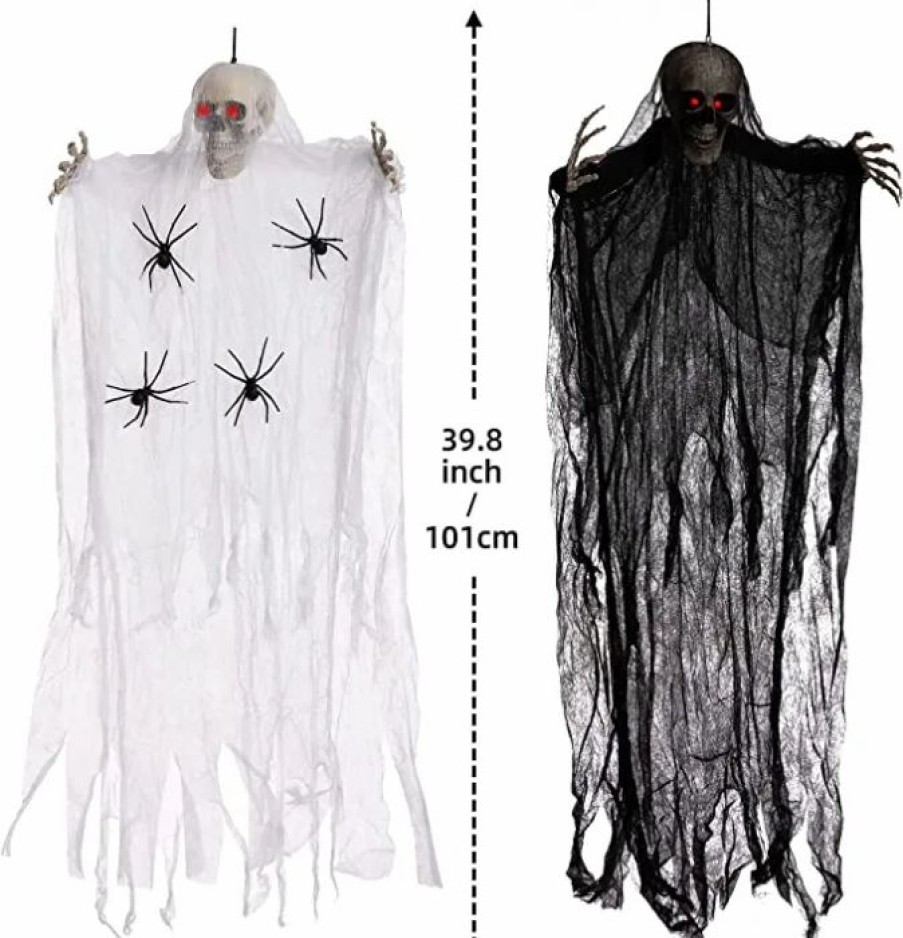 Hanging Decorations * | Joyin 2Pcs Lighted Hanging Skeleton Ghosts (Black & White) 40In Halloween Decorations