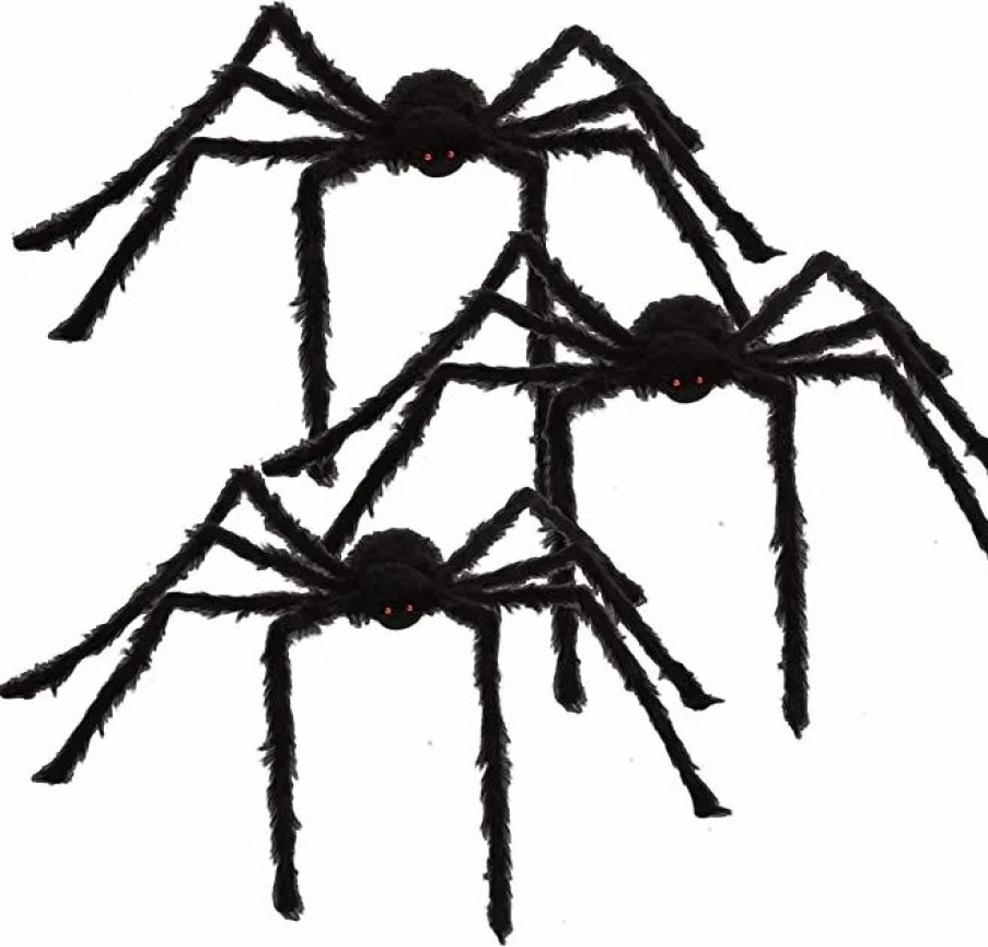 Halloween Outdoor Decor * | Joyin 3Pcs Halloween Hairy Spiders Cute Hairy Spiders 63In Halloween Decorations