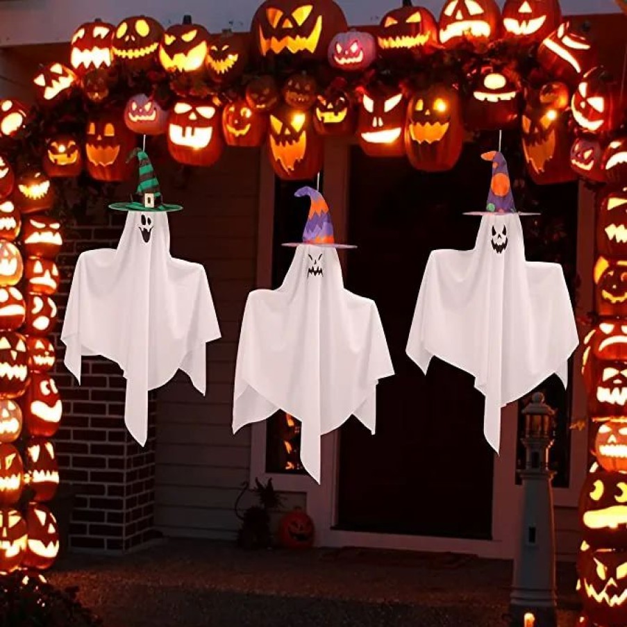 Hanging Decorations * | Joyin 3Pcs Hanging Ghost With Witch Hat 27.5In Halloween Decorations