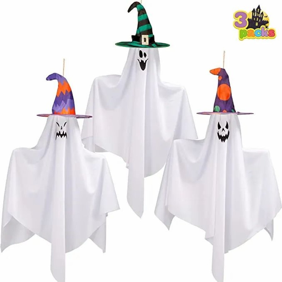 Hanging Decorations * | Joyin 3Pcs Hanging Ghost With Witch Hat 27.5In Halloween Decorations