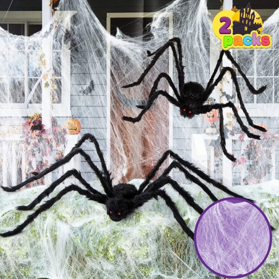 Hanging Decorations * | Joyin 2 Pcs Spiders With 800Sqft Cobweb Halloween Decorations