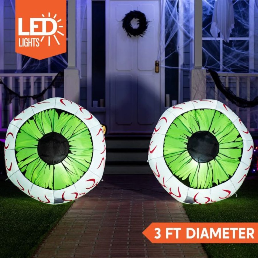 Halloween Inflatables * | Joiedomi 2Pcs Inflatable Led Green Eyeball Decorations Halloween Decorations