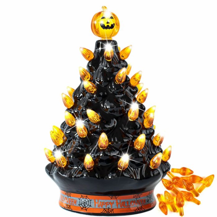 Halloween Indoor Decor * | Joiedomi Halloween Pre-Lit Ceramic Tabletop Tree 9In Halloween Decorations