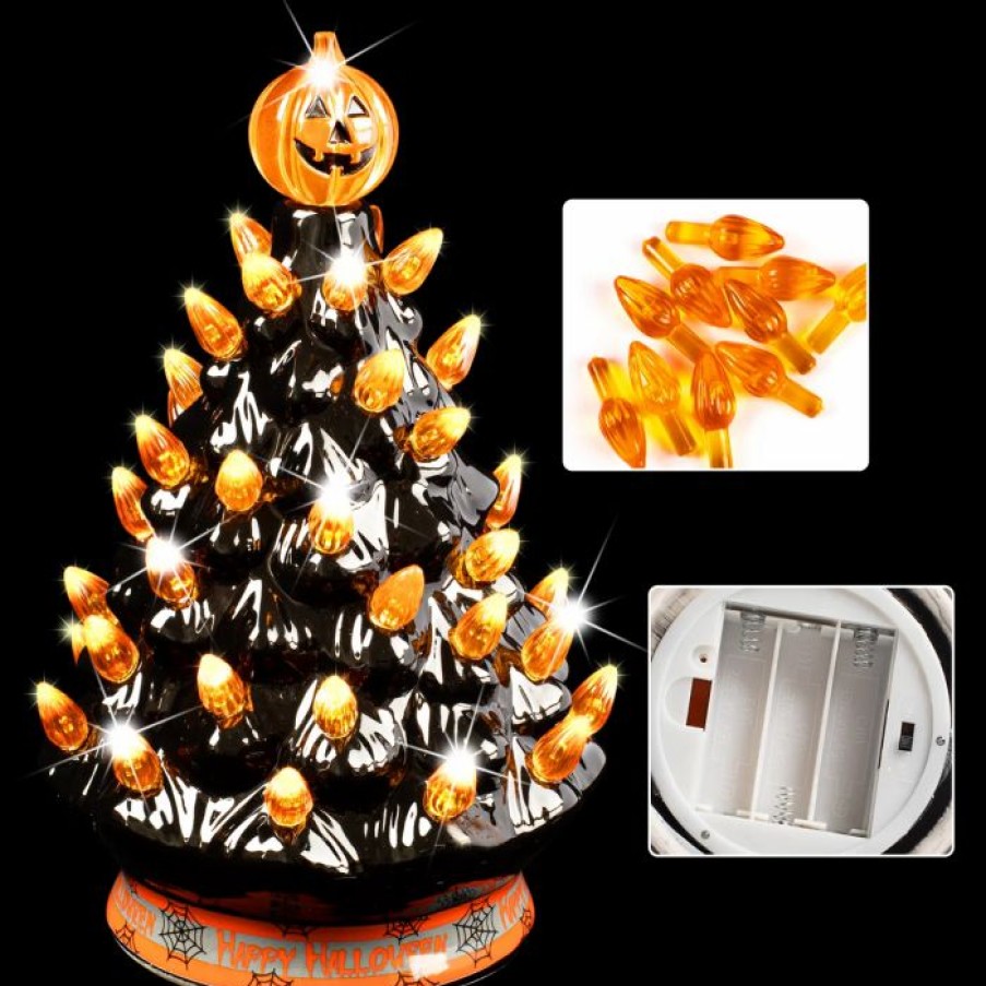 Halloween Indoor Decor * | Joiedomi Halloween Pre-Lit Ceramic Tabletop Tree 9In Halloween Decorations