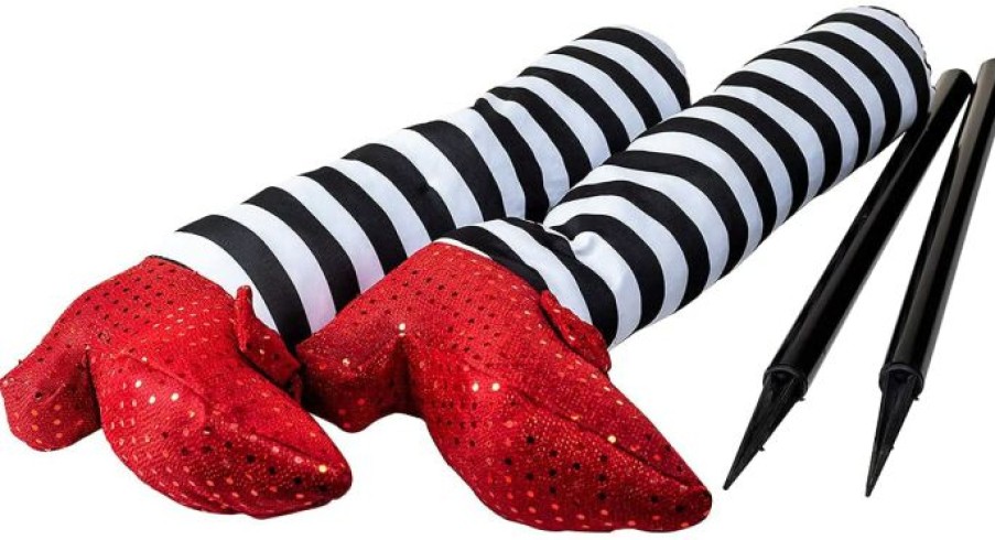 Halloween Outdoor Decor * | Joyin 2Pcs Witch Legs With Stakes (Red Shoes & Black And White Stripe), Halloween Decorations