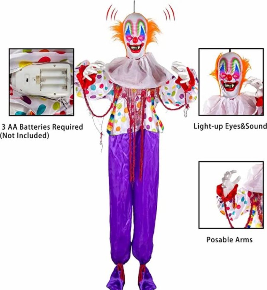 Hanging Decorations * | Joyin Animated Hanging Clown Decoration 68In Halloween Decorations