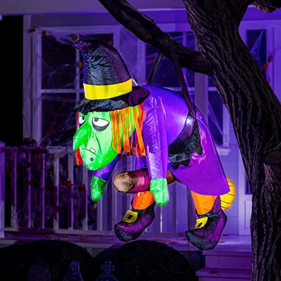 Halloween Inflatables * | Joiedomi 4Ft Halloween Inflatable Witch Hanging On Branch Halloween Decorations